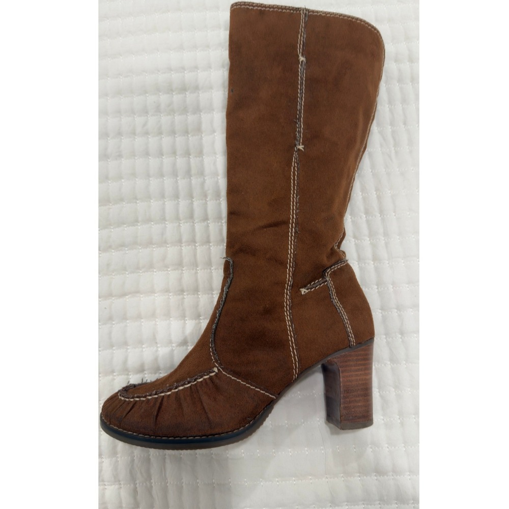 Dr. Scholls Heritage Brown Faux Suede Moc Toe Tall Block‎ Heel Boots 7.5M